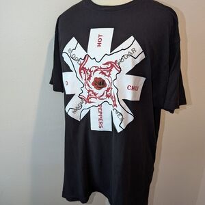 Black Graphic Tee with Red and White Design